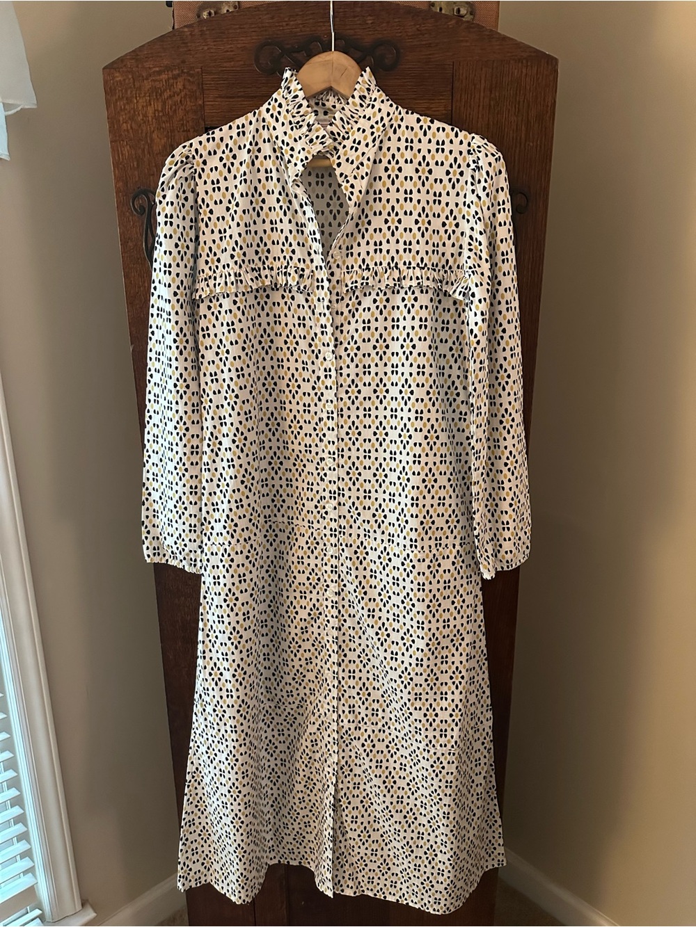 Hampton House Tanner Cream Shirt Dress with Navy Dot Print Size Small